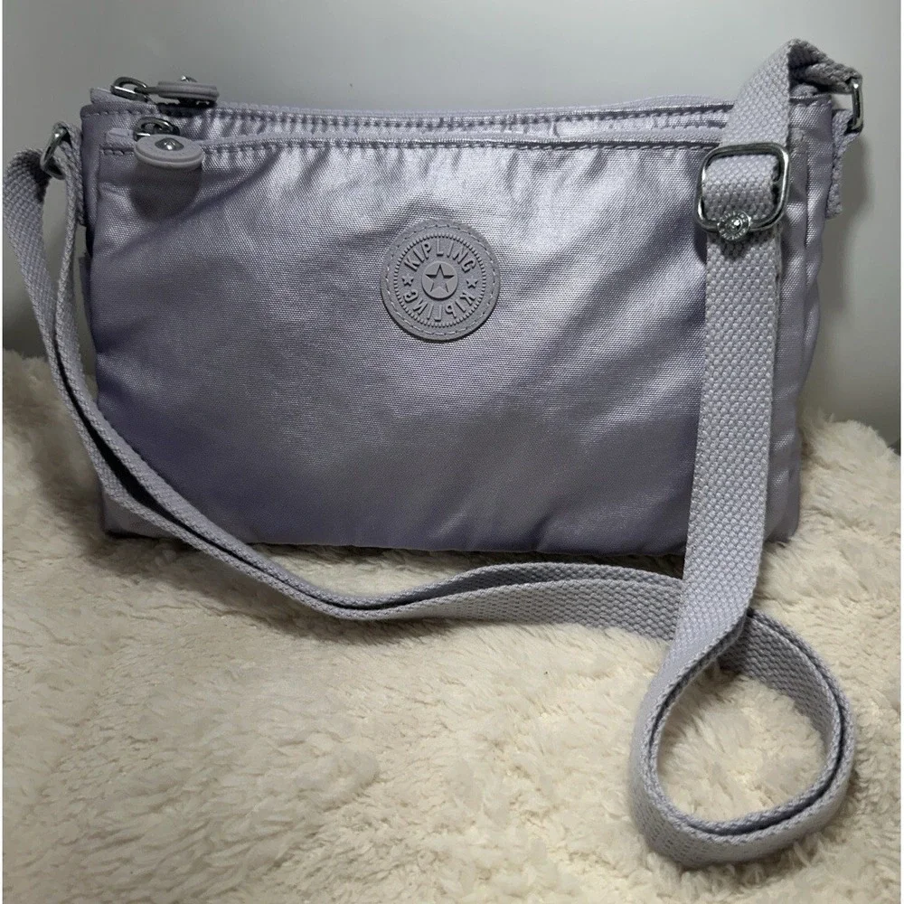 Kipling Mikaela Icy Lilac Metallic Crossbody Bag Zip Pockets adjust. strap NEW